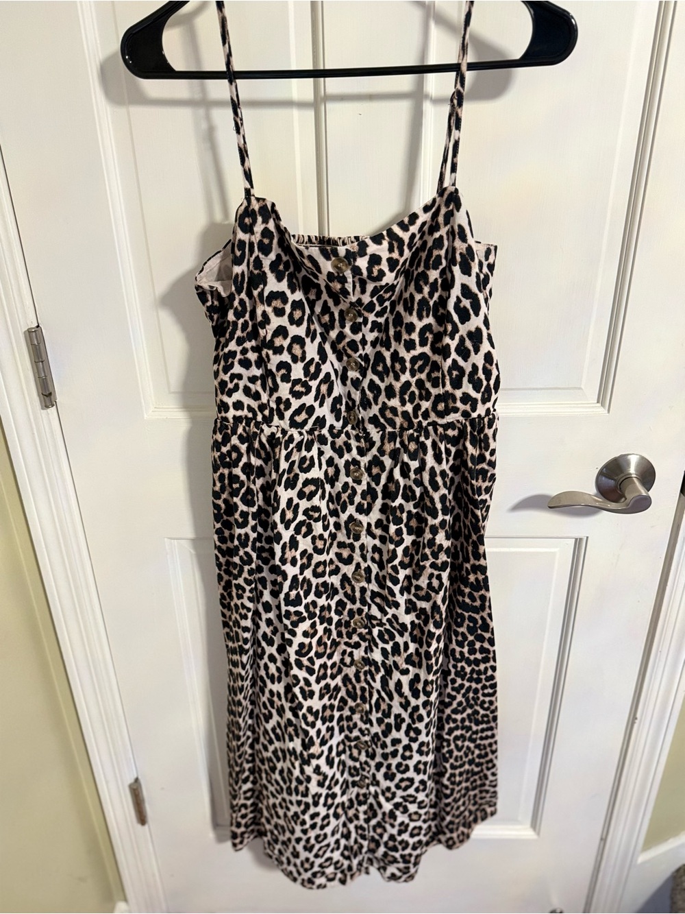 H&M Leopard Print Spaghetti Strap Midi Dress - Black & Cream